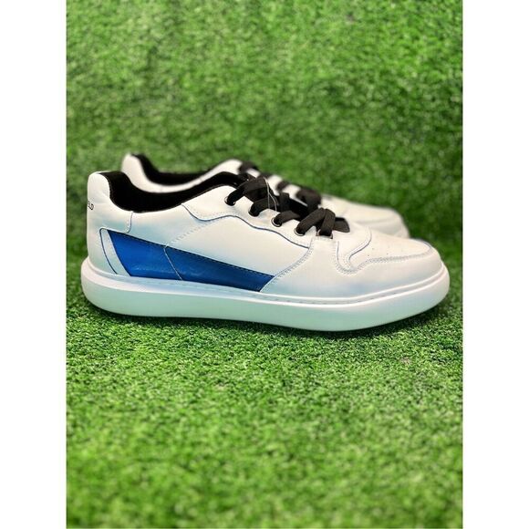 Karl Lagerfeld Leather Casual Shoes Men's Size 13M White/ Blue Low Top Sneaker - Picture 1 of 11